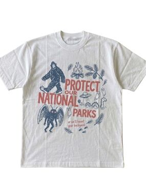 Gildan Protect Our National Parks T-Shirt - White with Red & Blue Graphic